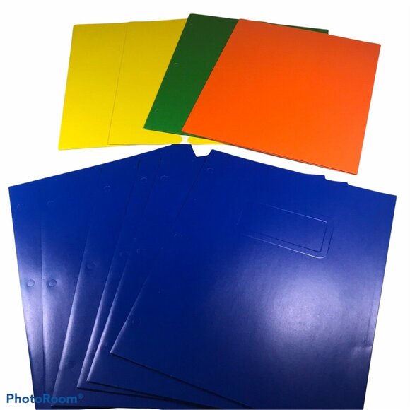 Lot Of 10 Pen & Gear Paper 2 Pocket Folders 6 Blue 2 Yellow 1 Green 1 Orange New - Picture 1 of 3